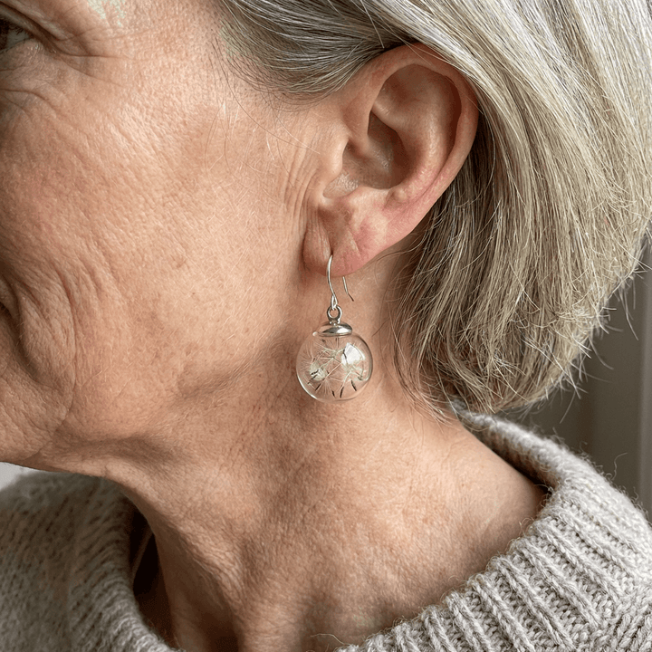 Bohemian Dandelion Silver Plated Glass Drop Earrings