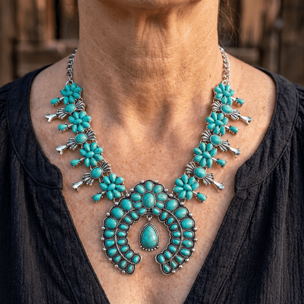 Elegant Bohemian Turquoise Flower Pendant Alloy Necklace