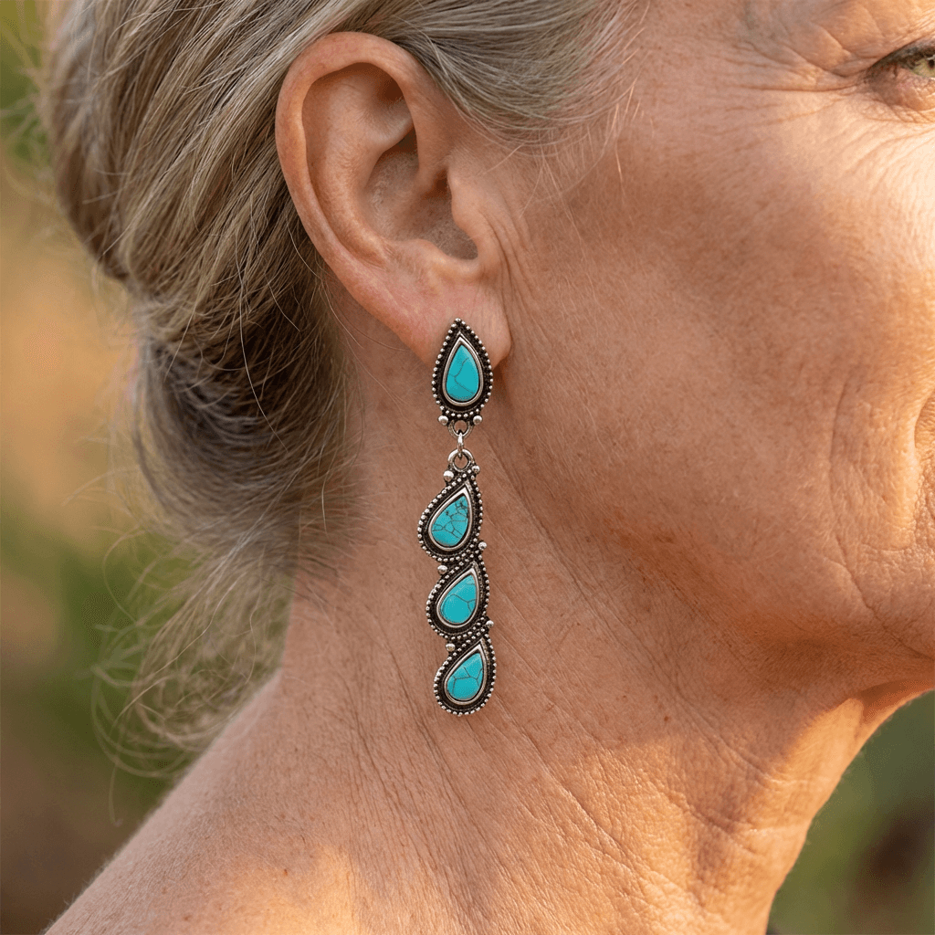 Vintage Bohemian Turquoise Silver Plated Earrings