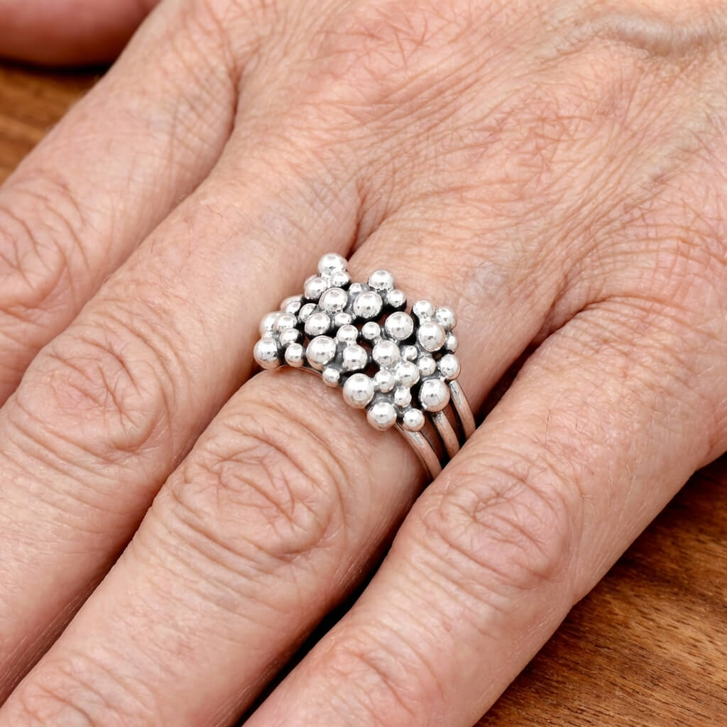Vintage Bohemian Style Silver Tone Multi Layer Cluster Ring