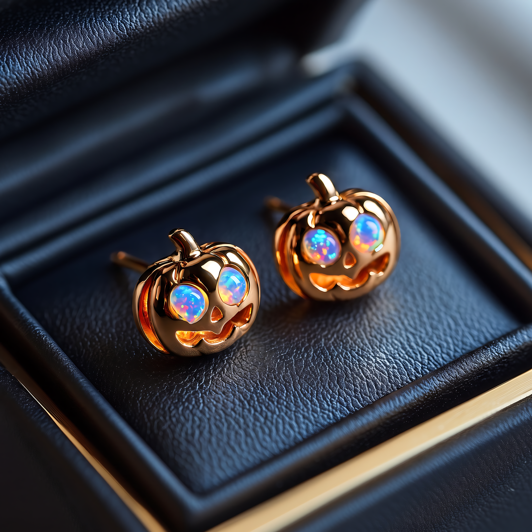 Jack-o’-Lantern Opal Stud Earrings