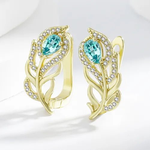 Bohemian Gold Design Turquoise Leaf Earrings