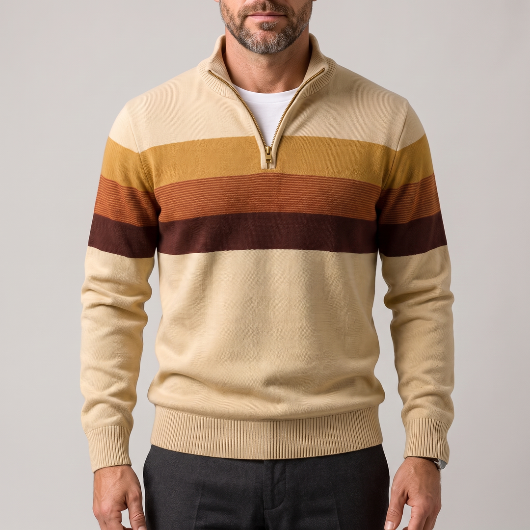 Lorven striped quarter-zip jumper in brown