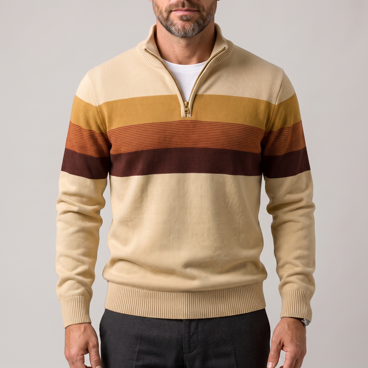 Lorven striped quarter-zip jumper in brown