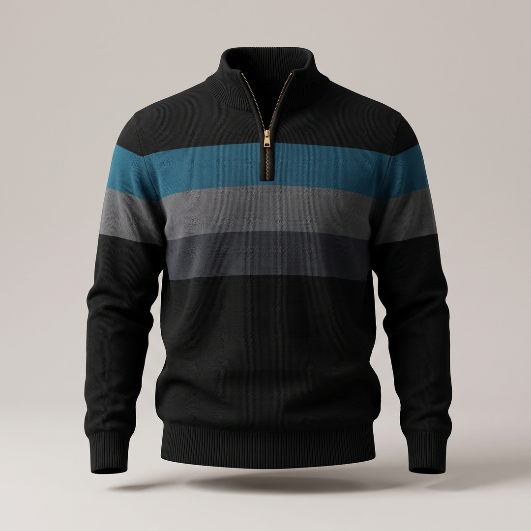Lorven striped quarter-zip jumper in black