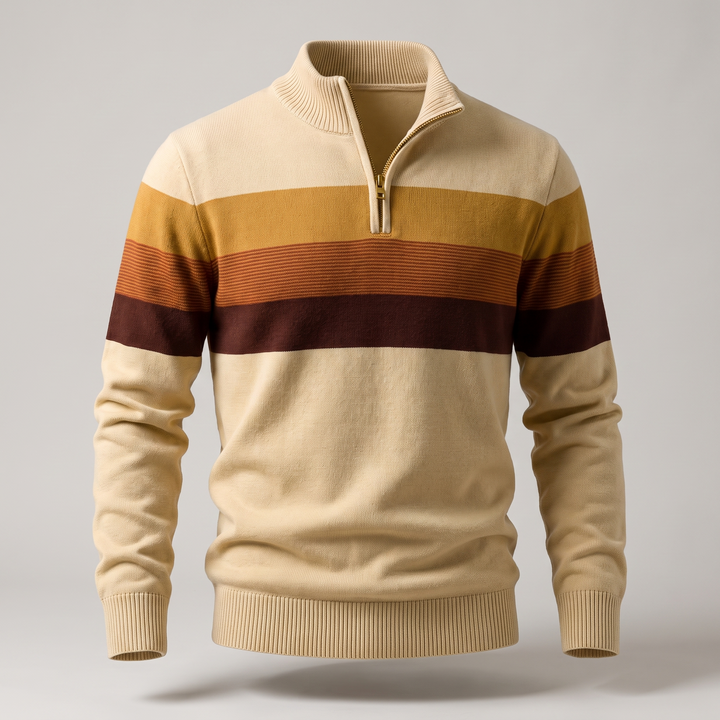 Lorven striped quarter-zip jumper in brown