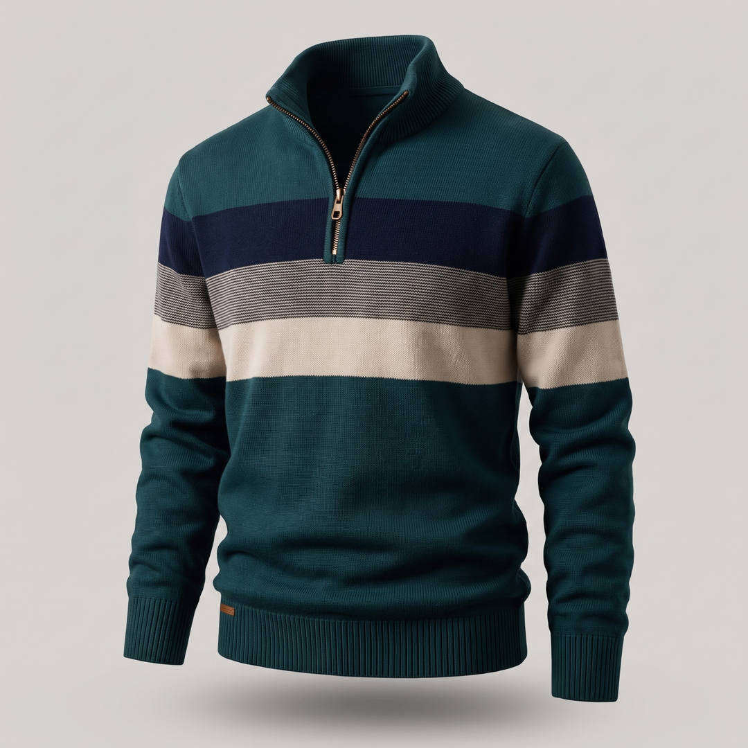 Lorven striped quarter-zip jumper in green
