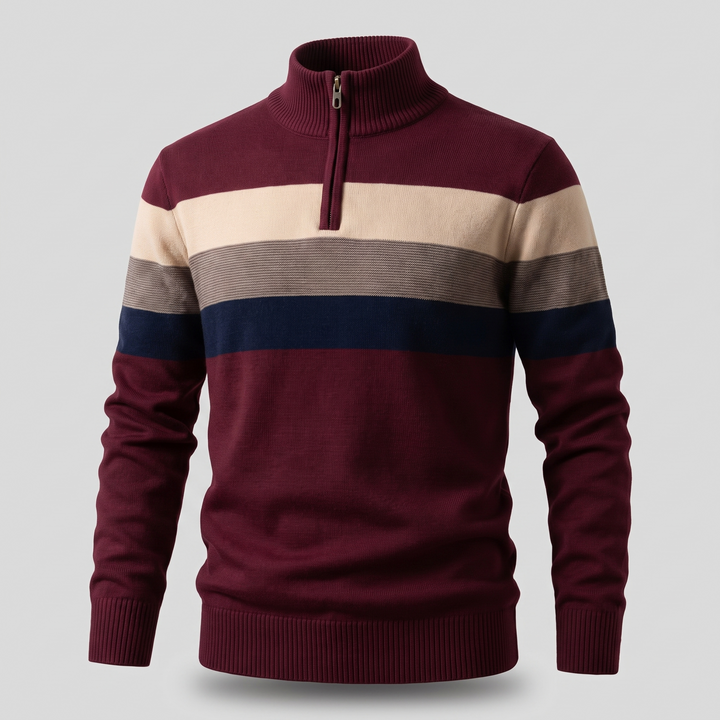 Lorven striped quarter-zip jumper in maroon