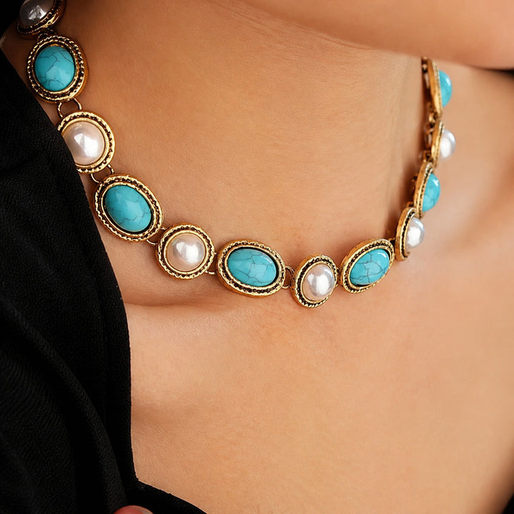 Turquoise & Pearl Antique Gold Statement Set