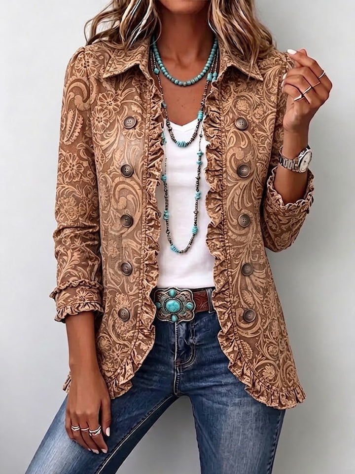 Noémie | Brown Vintage Floral Boho Ruffled Jacket