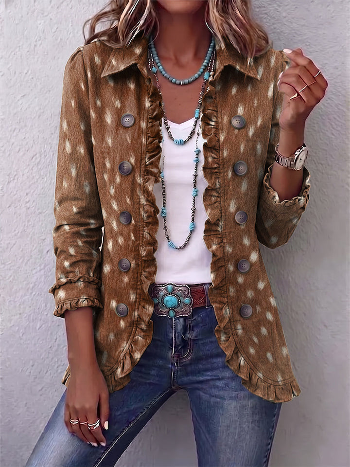 Hélène | Brown Animal Print Boho Ruffled Jacket