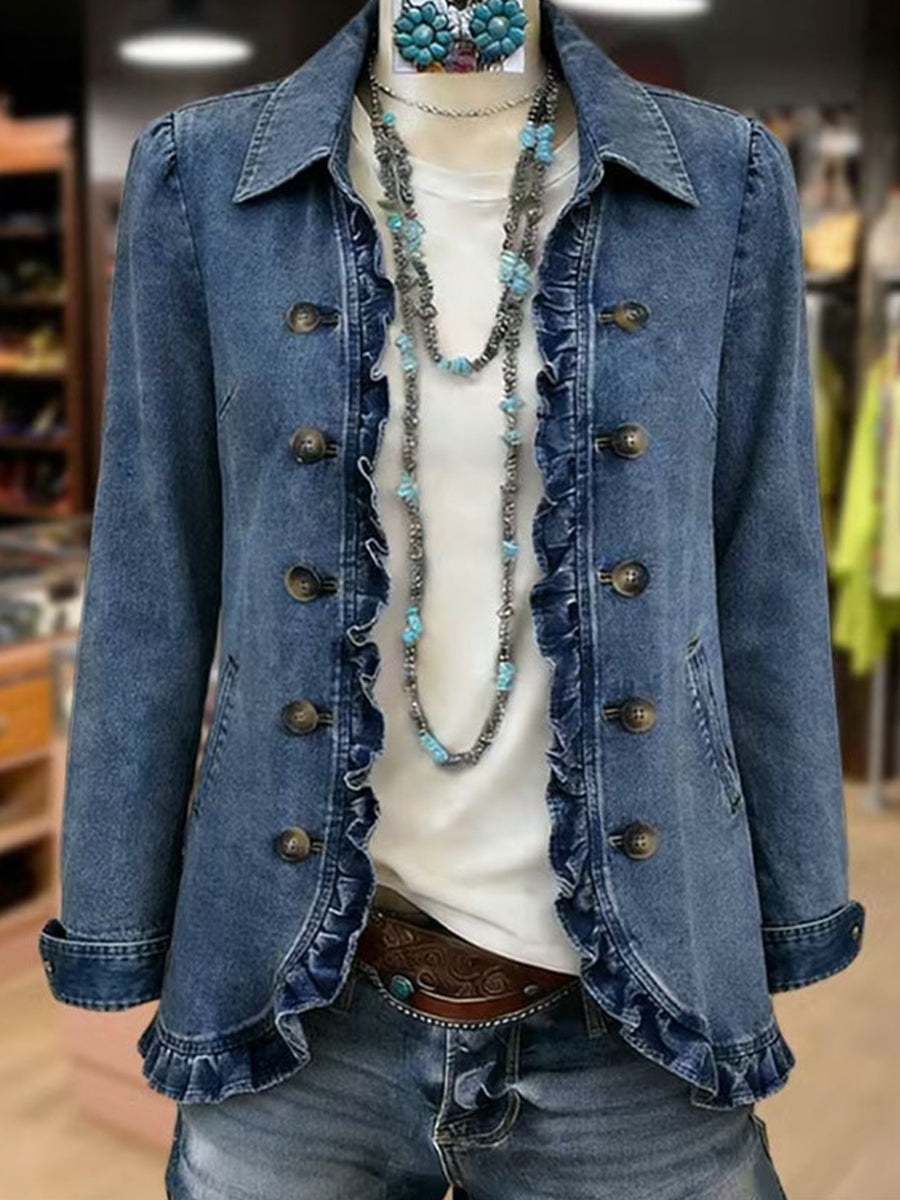 Frédérique | Mid-Blue Ruffled Jacket