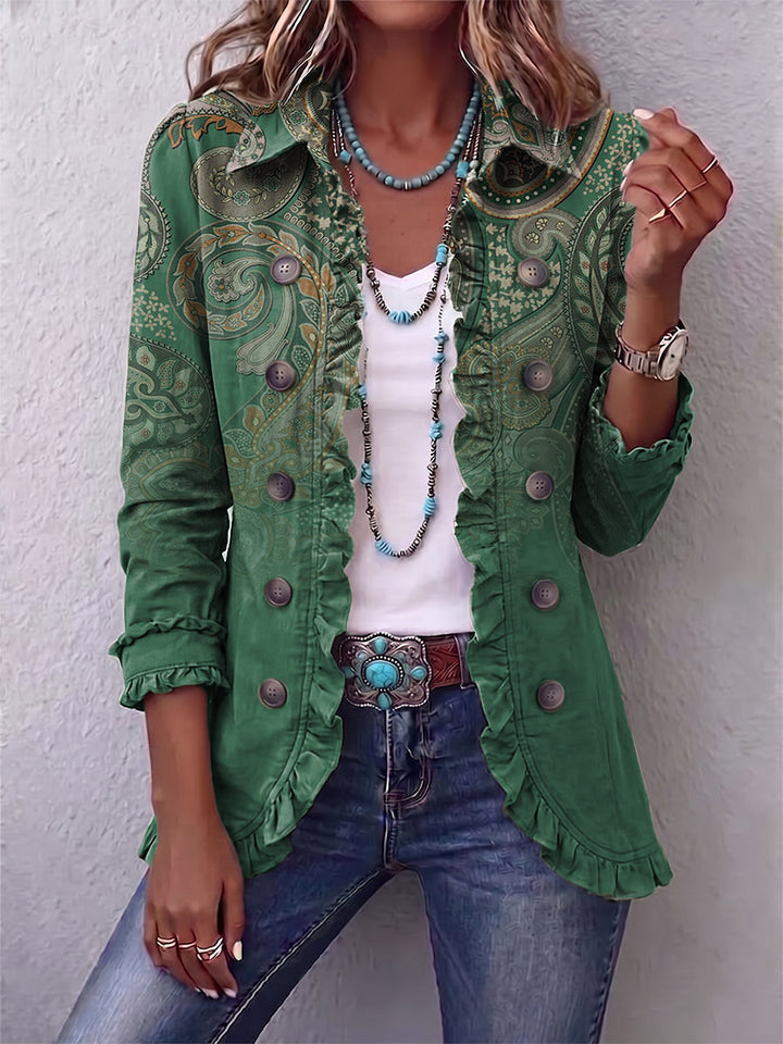 Cosette | Green Paisley Boho Ruffled Jacket