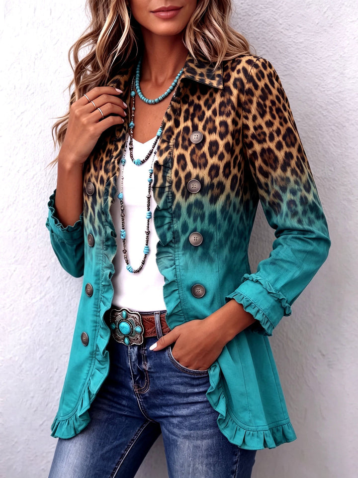Béatrice | Turquoise Ombré Leopard Ruffled Blazer