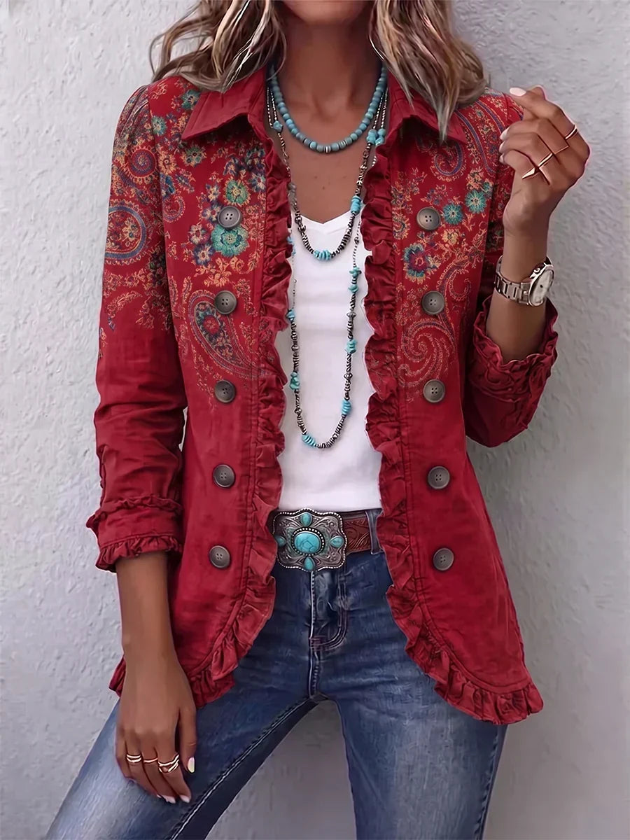 Charlotte | Red Paisley Boho Ruffled Jacket