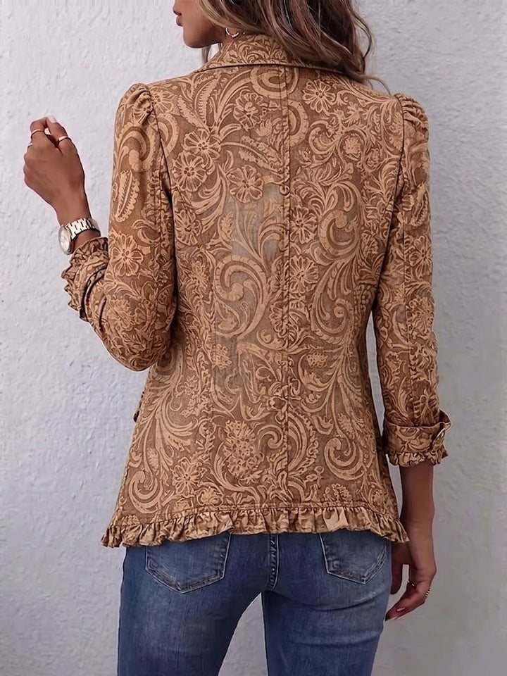 Noémie | Brown Vintage Floral Boho Ruffled Jacket