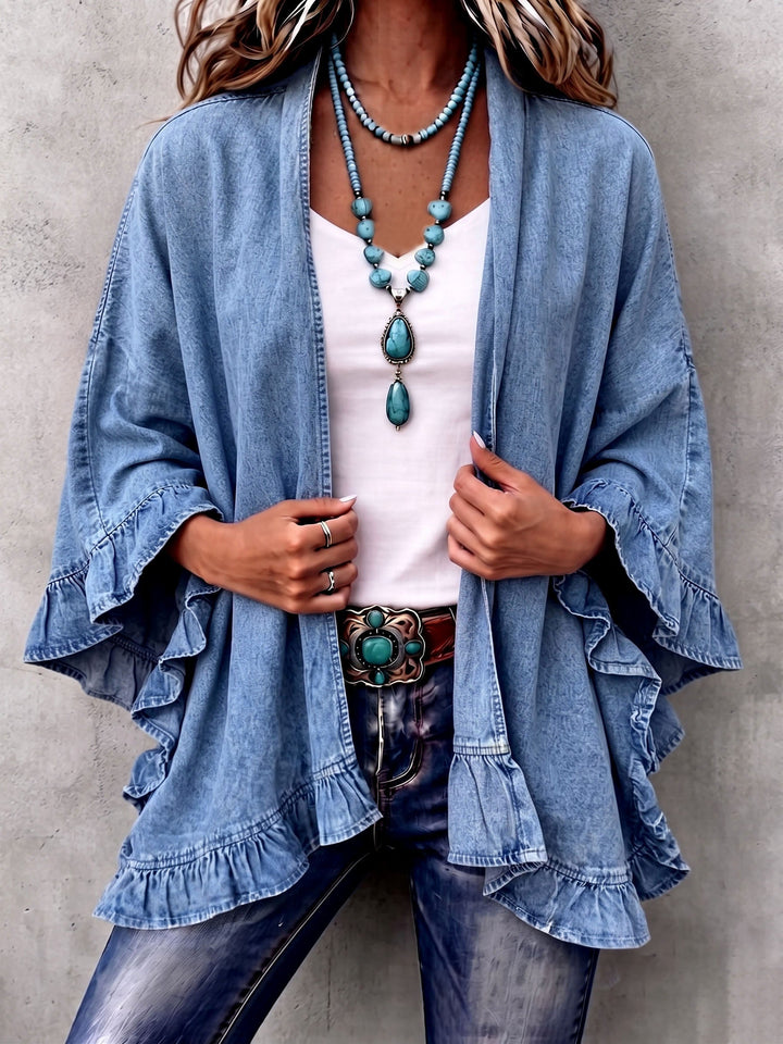Corinne | Boho Denim Ruffle Cardigan