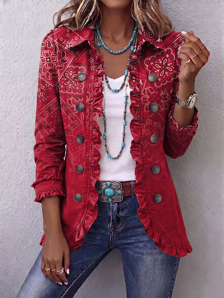 Gaëlle | Red Ombré Paisley Boho Ruffled Jacket