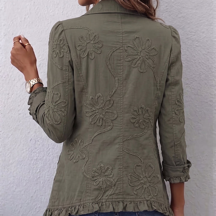 Alexandrine | Retro Green Floral Embroidered Boho-Chic Jacket