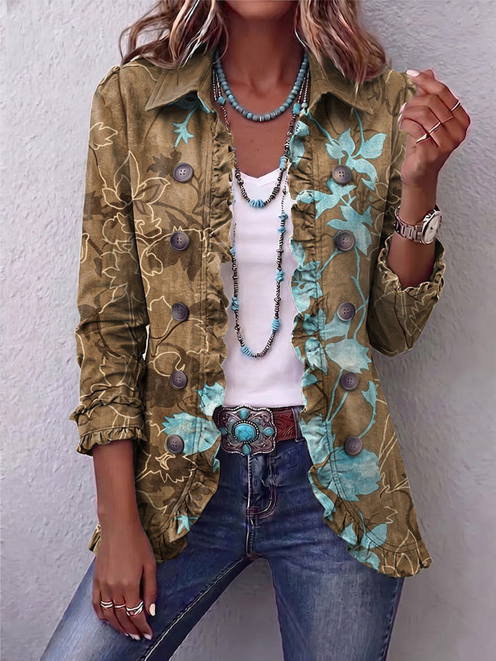 Blanche | Ombré Vintage Floral Boho Ruffled Jacket