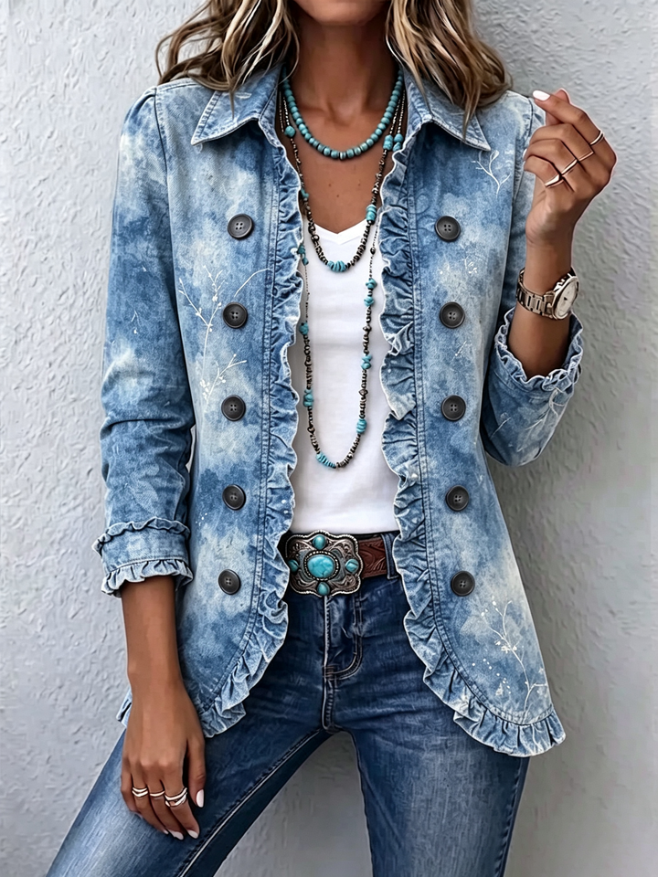 Guenièvre | Blue Ombré Vintage Botanical Boho Ruffled Jacket