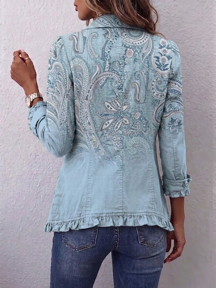 Émilie | Sky Blue Vintage Paisley Ruffled Jacket