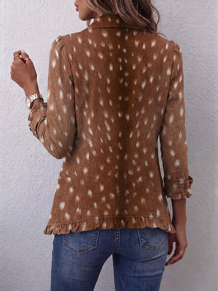 Hélène | Brown Animal Print Boho Ruffled Jacket