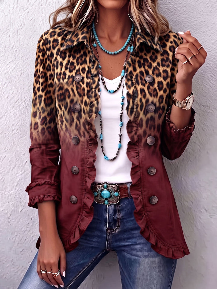 Béatrice | Turquoise Ombré Leopard Ruffled Blazer