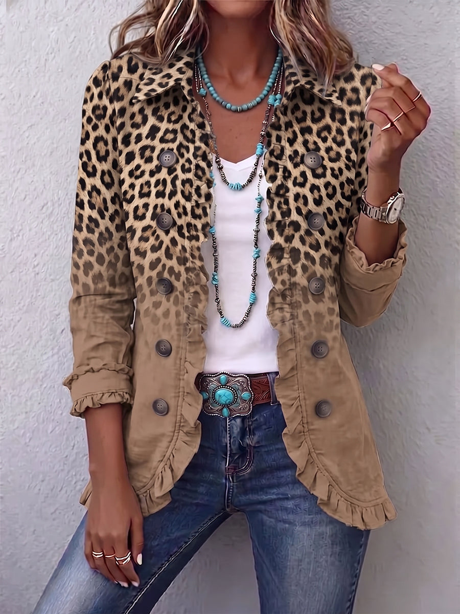 Donatienne | Camel Ombré Vintage Leopard Ruffled Jacket