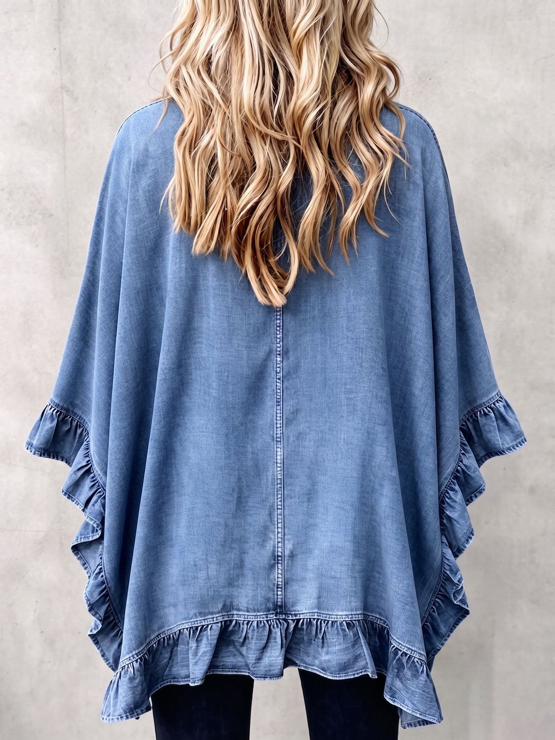 Corinne | Boho Denim Ruffle Cardigan