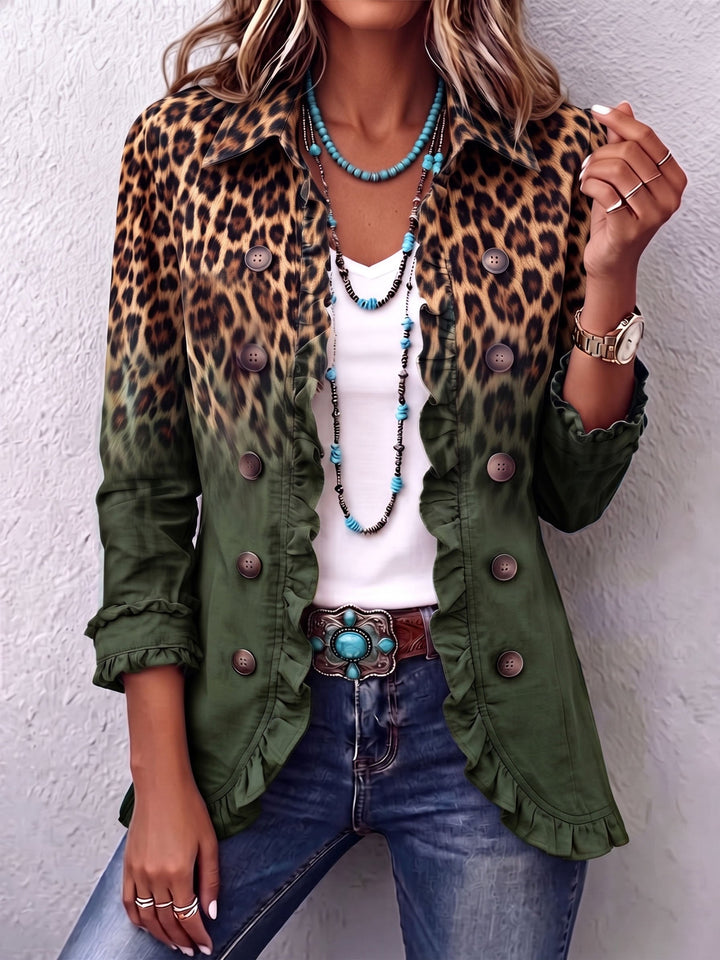 Béatrice | Turquoise Ombré Leopard Ruffled Blazer