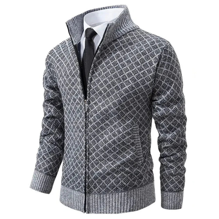 Oliver men's diamond knit zip cardigan in grey