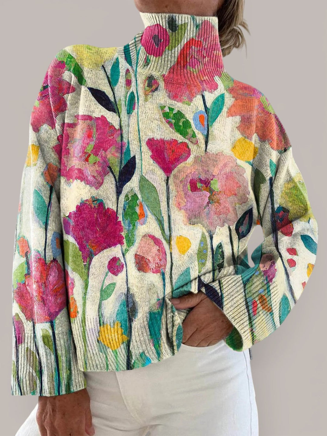 Clara | Pull à col roulé fleuri