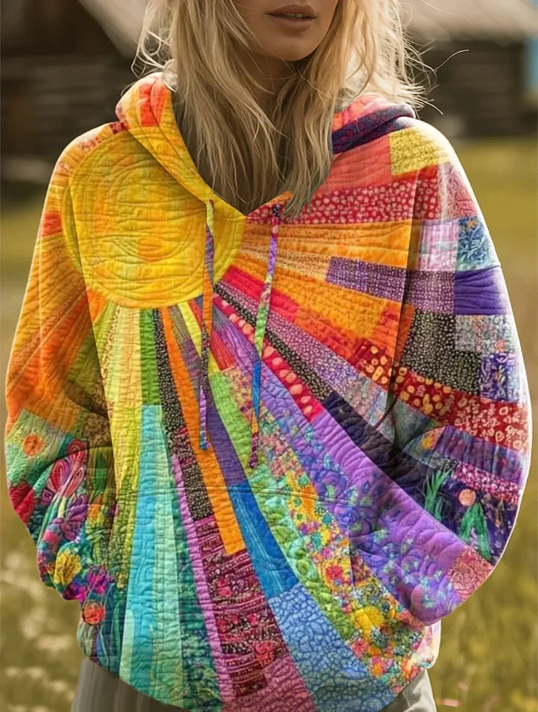 Delphine | Sweat à Capuche Patchwork Bohème